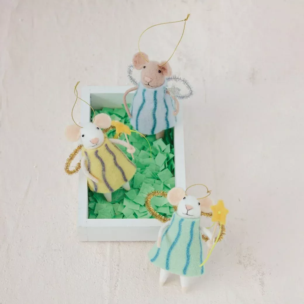 Wool Felt Fairy Mouse Ornament w Wand, Choice of 3 Styles