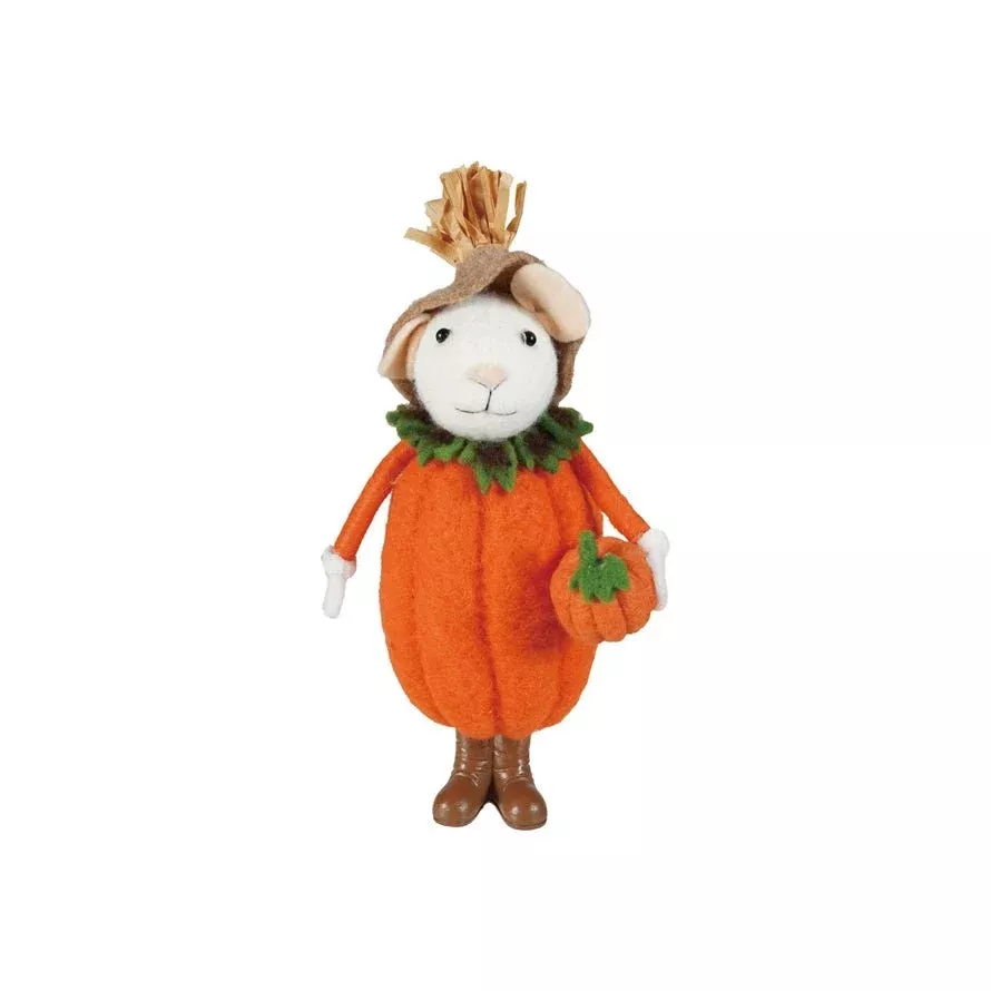 Wool Felt Mouse Critter with Pumpkin Costume & Resin Boots 10"