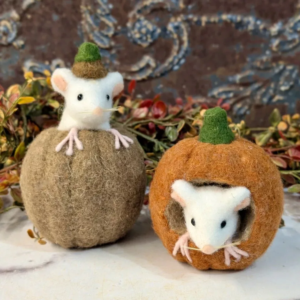 Wool Felt Pumpkin Mouse Critter CHOICE of Style/Color