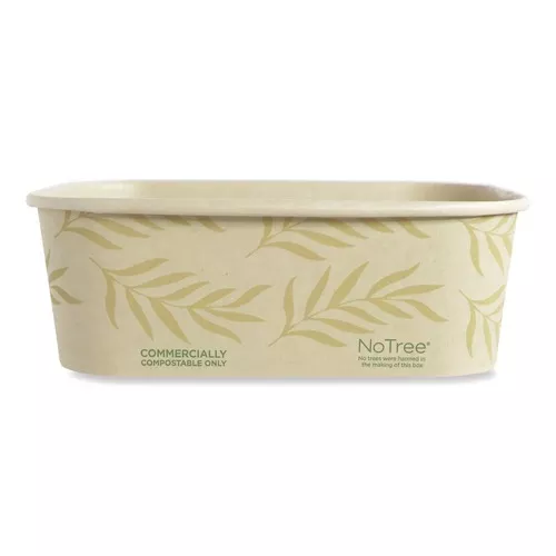 World Centric CT-NT-24 4.7 in. x 6.8 in. x 2.3 in. 24 oz. No Tree Rectangular Sugarcane Containers - Natural (300/Carton)