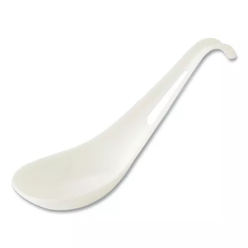 World Centric SP-TP-AS Plastic Asian Soup Spoon TPLA Compostable Cutlery - White (500/Carton)