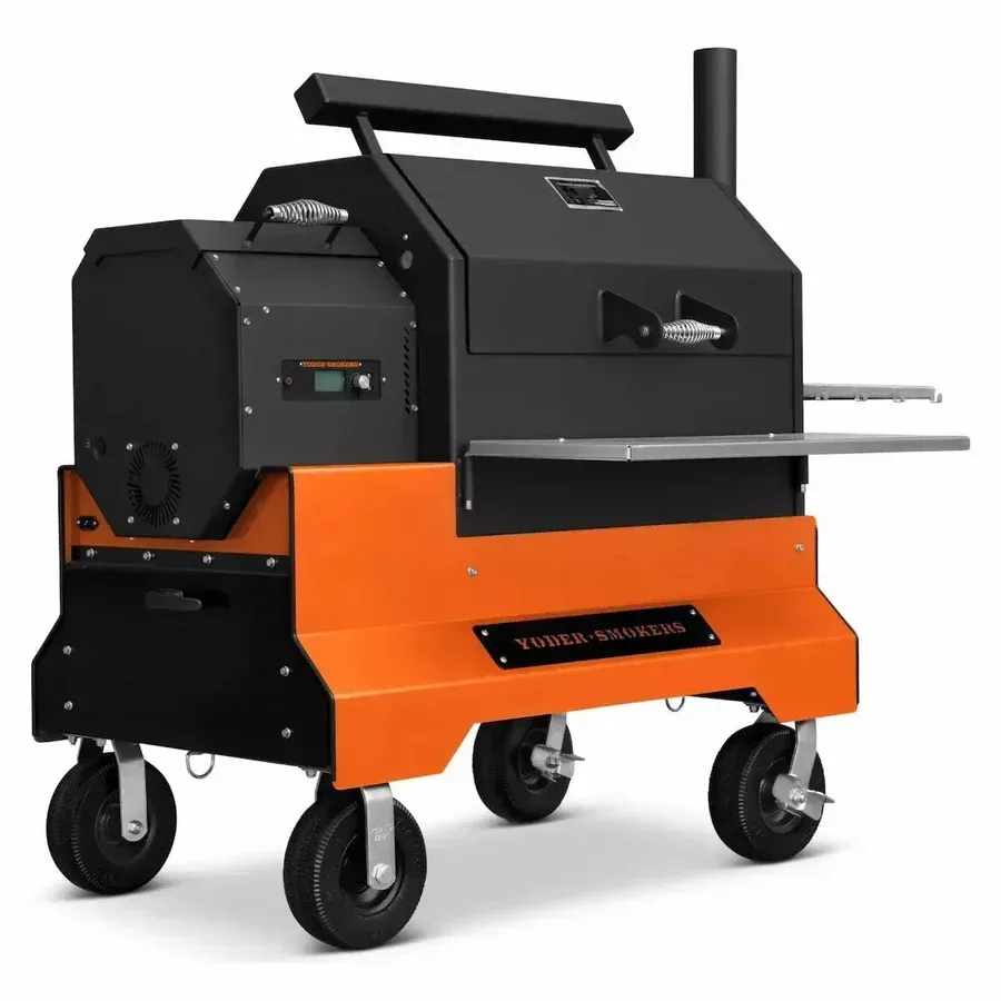 Yoder Smokers YS640s Pellet Grill on Competition Cart with Storage Drawer & Stainless Steel Shelves