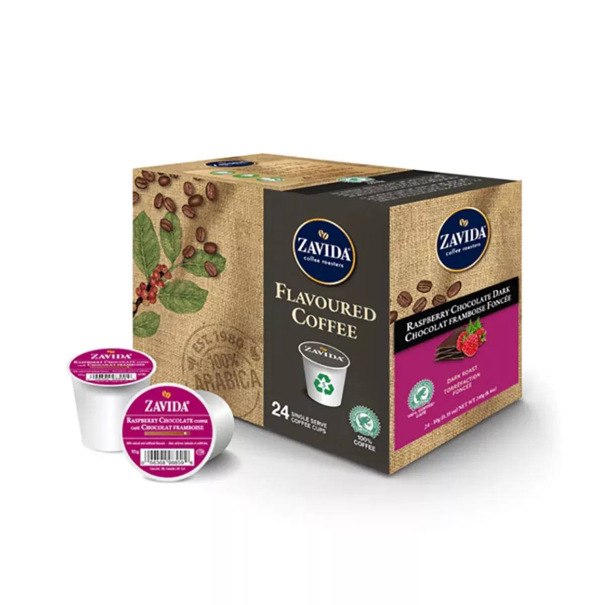 Zavida Raspberry Chocolate Dark Roast Single-Serve Coffee Pods