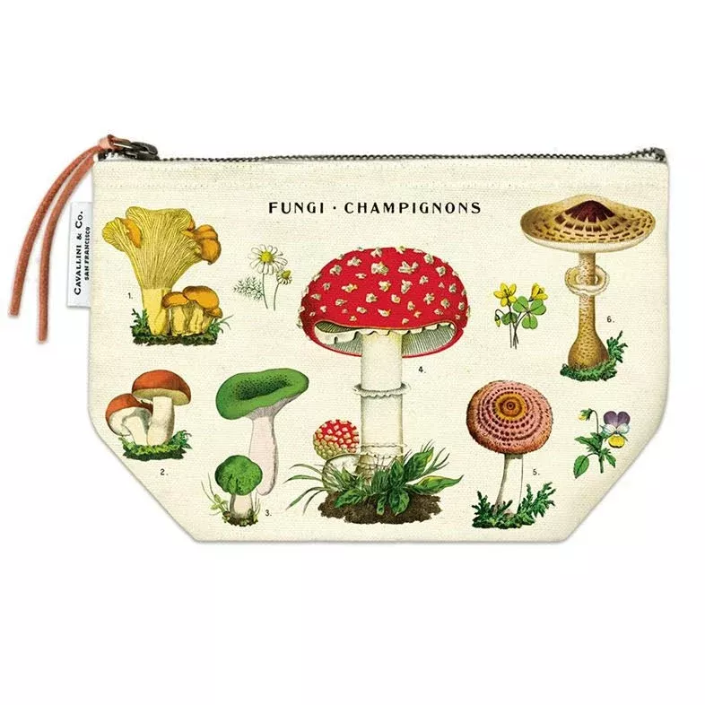 Zippered Pouch Vintage Wild Mushroom Fungi Pattern